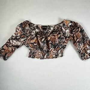 Like an Angel Snake Print Off The Shoulder Cropped Smocked Blouse Women's Small